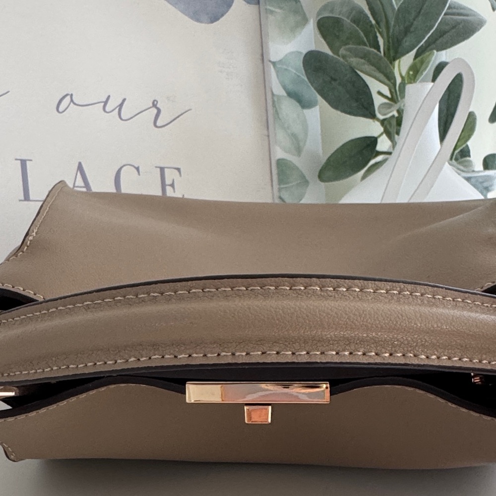 Taupe Structured Top-Handle Satchel with Gold Turn-Lock - Picture 6 of 16